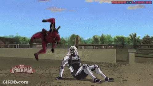 A Cartoon Of A Spider-Man And A Robot GIF