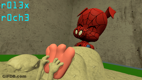 A Cartoon Of A Spider Man Being Tickled By Someone GIF