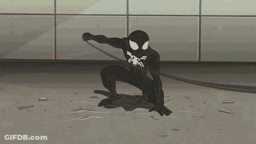 A Cartoon Of A Spider Man Holding A Rope In His Hand GIF