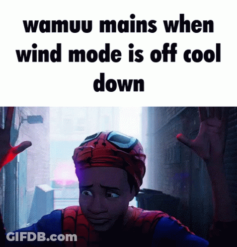 A Cartoon Of A Spider-Man With The Words Wamuu Mains When Wind Mode Is Off Cool Down GIF