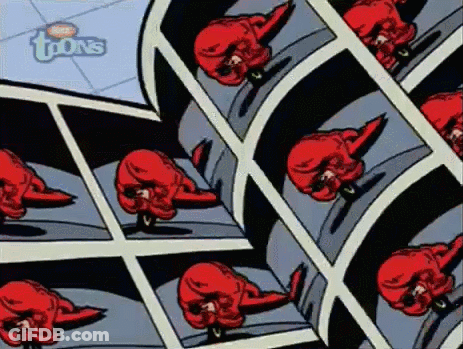 A Cartoon Of A Spider Web With Red Skulls On It GIF