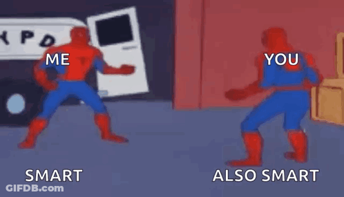 A Cartoon Of A Spiderman Standing Next To Another Spiderman Standing Next To Each Other . GIF