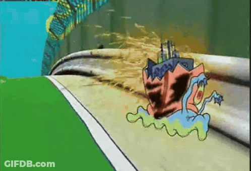 A Cartoon Of A Spongebob Character Going Down A Slope GIF
