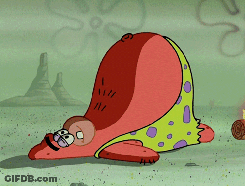 A Cartoon Of A Spongebob Character Laying On The Ground Next To A Log Fire GIF