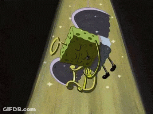 A Cartoon Of A Spongebob Squarepants Character Playing A Trumpet In A Dark Room GIF