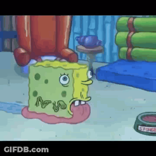 A Cartoon Of A Spongebob Squarepants Character With A Worm Sticking Out Of His Mouth GIF