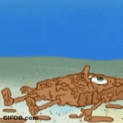 A Cartoon Of A Spongebob Squarepants Covered In Mud GIF