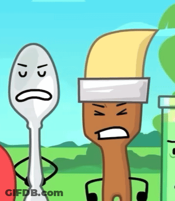 A Cartoon Of A Spoon And A Paint Brush With A Sad Face GIF