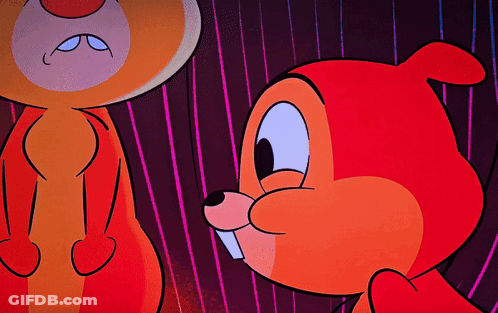 A Cartoon Of A Squirrel Looking At Another Squirrel With A Purple Background GIF
