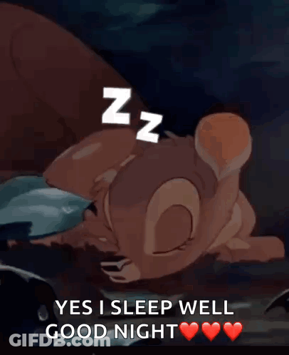 A Cartoon Of A Squirrel Sleeping With The Words " Yes I Sleep Well Good Night " GIF