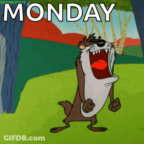 A Cartoon Of A Squirrel With The Word Monday Written Above It GIF