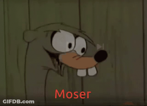 A Cartoon Of A Squirrel With The Word Moser Written In Red GIF