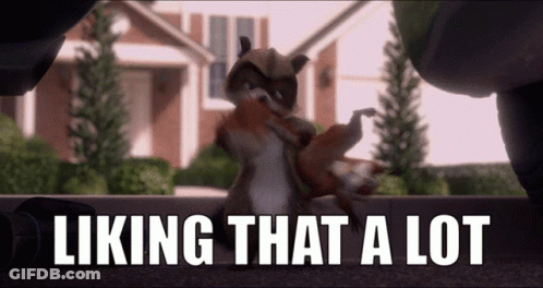 A Cartoon Of A Squirrel With The Words " Liking That A Lot " Below It GIF