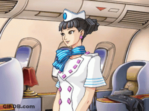A Cartoon Of A Stewardess On A Plane GIF