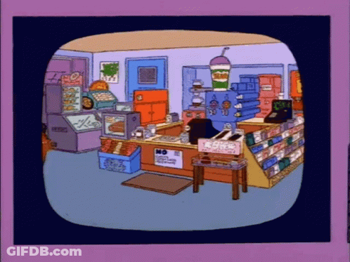 A Cartoon Of A Store With A Sign That Says No GIF