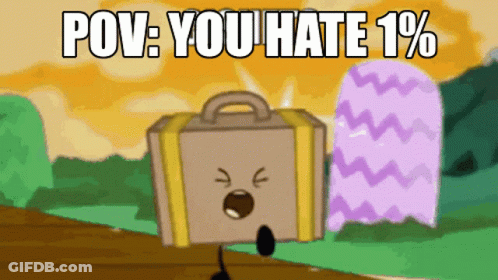 A Cartoon Of A Suitcase With A Face And The Words Pov You Hate 1 % GIF