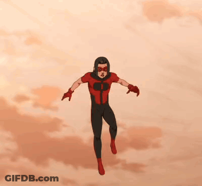 A Cartoon Of A Superhero Carrying A Smaller Superhero On His Back . GIF
