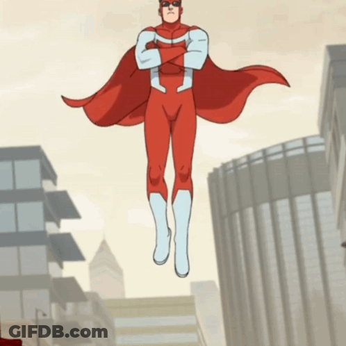 A Cartoon Of A Superhero Flying Through The Air GIF