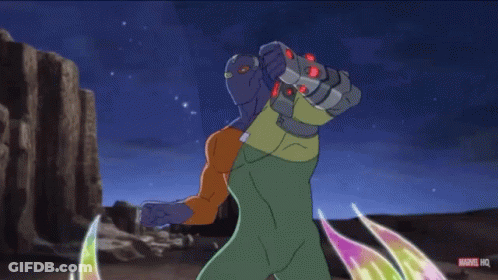 A Cartoon Of A Superhero With A Marvel Logo On The Bottom GIF
