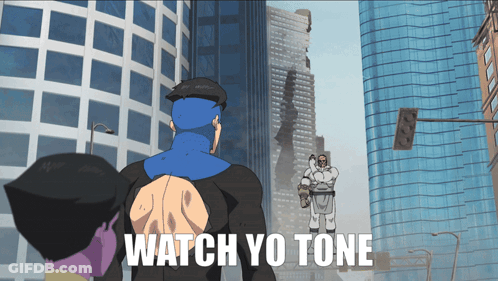 A Cartoon Of A Superhero With The Words Watch Yo Tone Below Him GIF