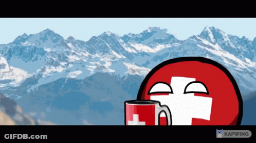 A Cartoon Of A Swiss Ball Holding A Cup With A Cross On It GIF