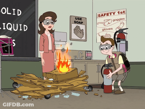 A Cartoon Of A Teacher And A Boy Standing In Front Of A Sign That Says Use Soap GIF