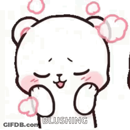 A Cartoon Of A Teddy Bear Blushing With Bubbles Coming Out Of His Mouth . GIF
