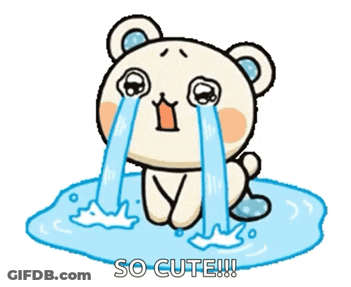 A Cartoon Of A Teddy Bear Crying With The Words So Cute Written Below It GIF