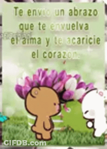 A Cartoon Of A Teddy Bear Holding A Bouquet Of Purple Flowers . GIF