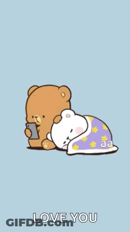 A Cartoon Of A Teddy Bear Holding A Cell Phone Next To Another Teddy Bear Laying Down . GIF