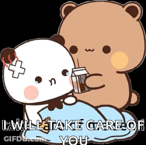 A Cartoon Of A Teddy Bear Holding A Milk Carton Next To Another Teddy Bear With A Bandaged Head . GIF