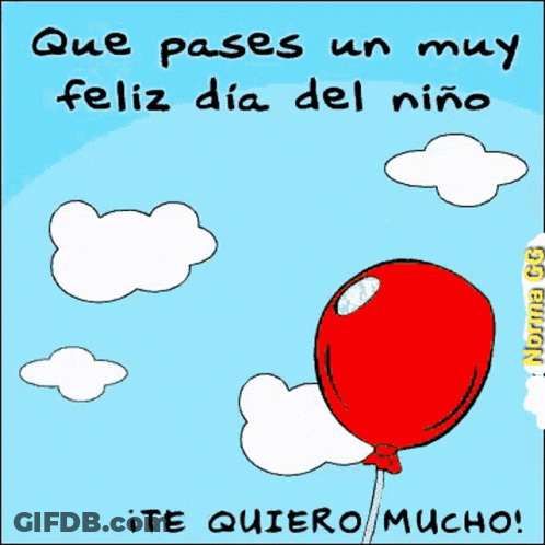A Cartoon Of A Teddy Bear Holding A Red Balloon Says Que Pases Un Muy Feliz Dia Del Niño Te Quiero Mucho GIF