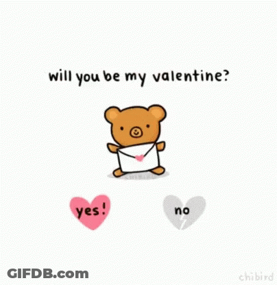 A Cartoon Of A Teddy Bear Holding An Envelope With The Words " Will You Be My Valentine " On It GIF