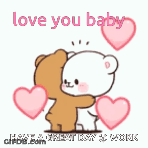 A Cartoon Of A Teddy Bear Hugging Another Teddy Bear With Hearts Around Them . GIF