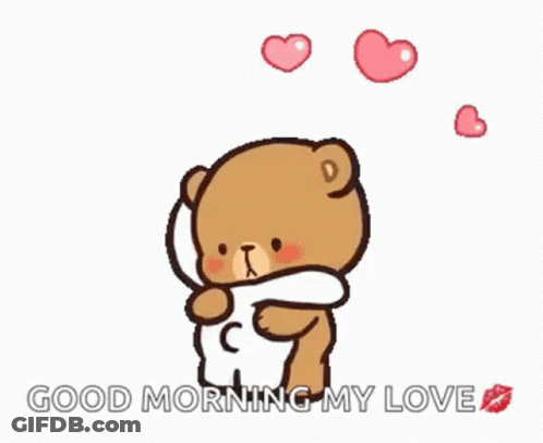 A Cartoon Of A Teddy Bear Hugging Another Teddy Bear With Hearts Coming Out Of His Mouth . GIF