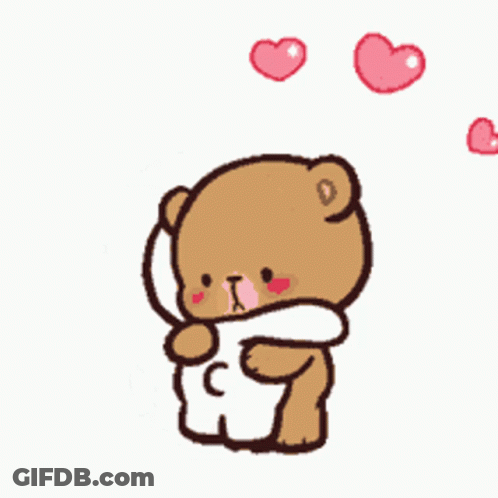 A Cartoon Of A Teddy Bear Hugging Another Teddy Bear With Hearts Coming Out Of Its Head . GIF