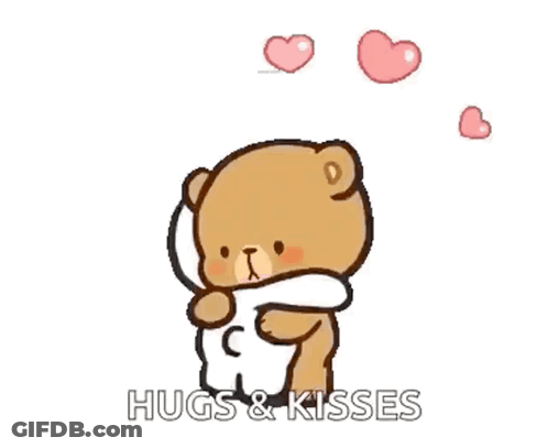 A Cartoon Of A Teddy Bear Hugging Another Teddy Bear With Hearts Coming Out Of Their Heads . GIF