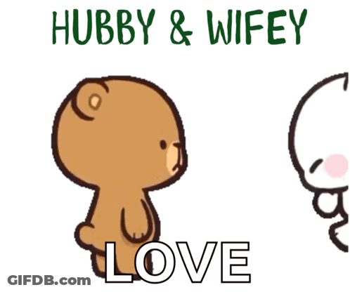 A Cartoon Of A Teddy Bear Hugging Another Teddy Bear With The Words Hubby & Wifey Love Below It GIF