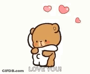 A Cartoon Of A Teddy Bear Hugging Another Teddy Bear With The Words `` Hugs And Kisses Love You '' Above It . GIF