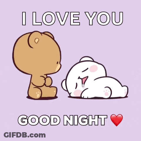 A Cartoon Of A Teddy Bear Kissing Another Teddy Bear With The Words " I Love You Good Night " GIF