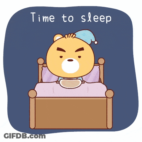 A Cartoon Of A Teddy Bear Laying In A Bed With The Words " Time To Sleep " Above Him GIF