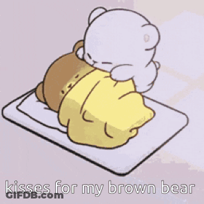 A Cartoon Of A Teddy Bear Laying On A Bed With The Caption Kisses For My Brown Bear . GIF