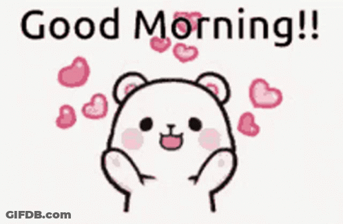 A Cartoon Of A Teddy Bear Surrounded By Hearts And The Words `` Good Morning ! '' GIF
