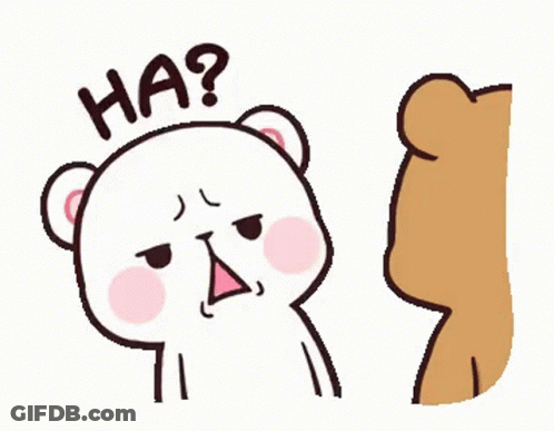 A Cartoon Of A Teddy Bear Talking To Another Teddy Bear With The Words `` Ha '' Written On It . GIF