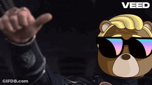 A Cartoon Of A Teddy Bear Wearing Sunglasses With The Word Veed Behind Him GIF