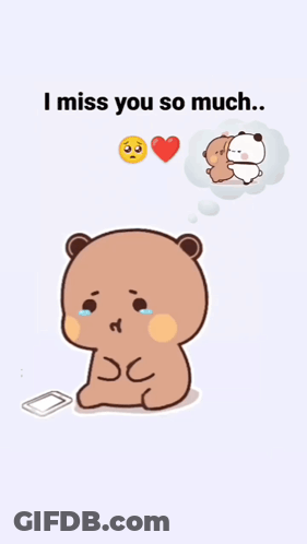 A Cartoon Of A Teddy Bear With A Phone And The Words I Miss You So Much GIF