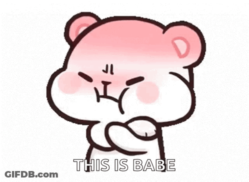A Cartoon Of A Teddy Bear With His Arms Crossed And The Words `` This Is Babe '' Written Below It . GIF