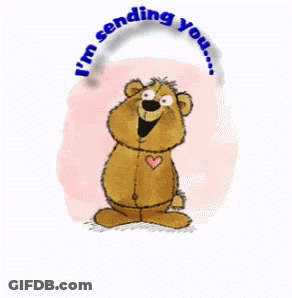 A Cartoon Of A Teddy Bear With The Words To Brighten Up Your Day GIF
