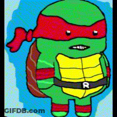 A Cartoon Of A Teenage Mutant Ninja Turtle With The Letter R On Its Belt GIF