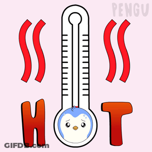 A Cartoon Of A Thermometer With A Penguin On It And The Word Hot Underneath It GIF